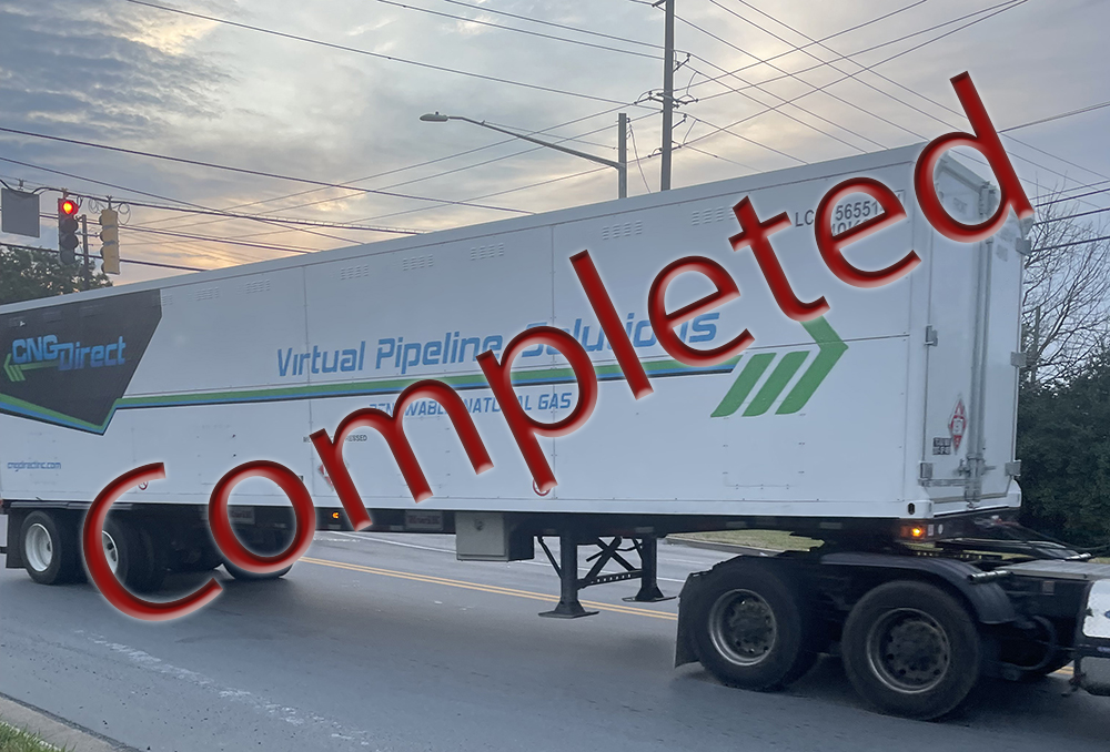 A pipeline truck with the word "Completed" across the image.